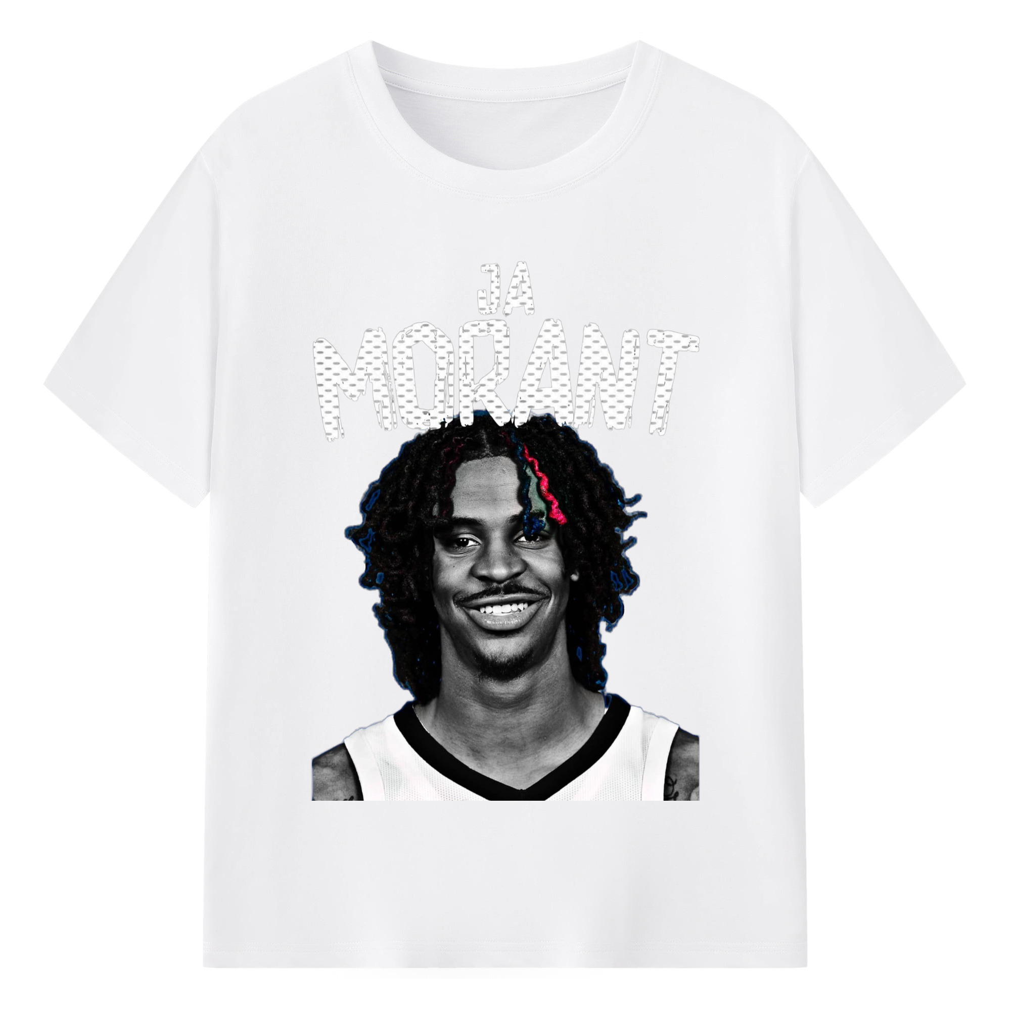 Ja Morant Painted portrait t-shirt - 180g Cotton T-Shirt With Front Heat Transfer Print – Soft, Lightweight, Fitted Design – Comfortable Casual Wear For Sports & Everyday Use