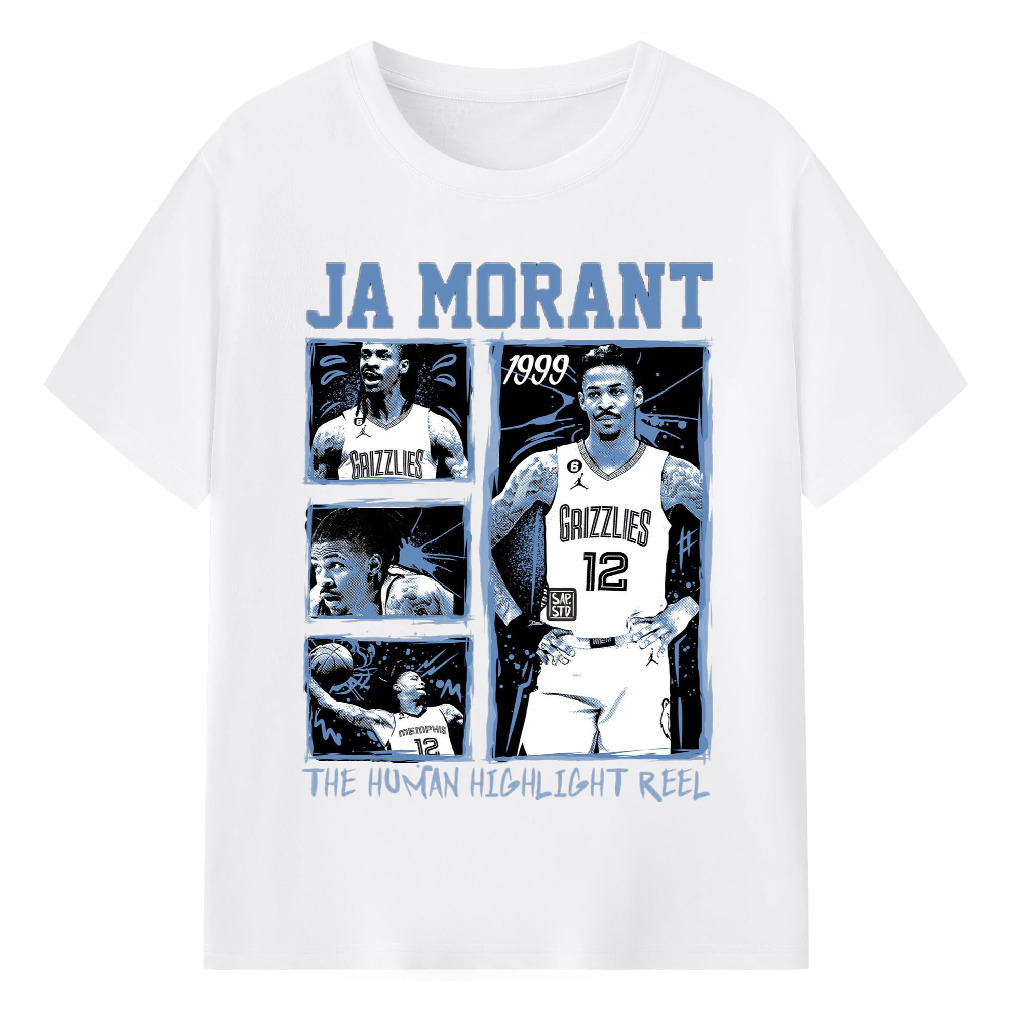Memphis Grizzlies #12 Ja Morant T-shirt​ - 180g Cotton T-Shirt With Front Heat Transfer Print – Soft, Lightweight, Fitted Design – Comfortable Casual Wear For Sports & Everyday Use