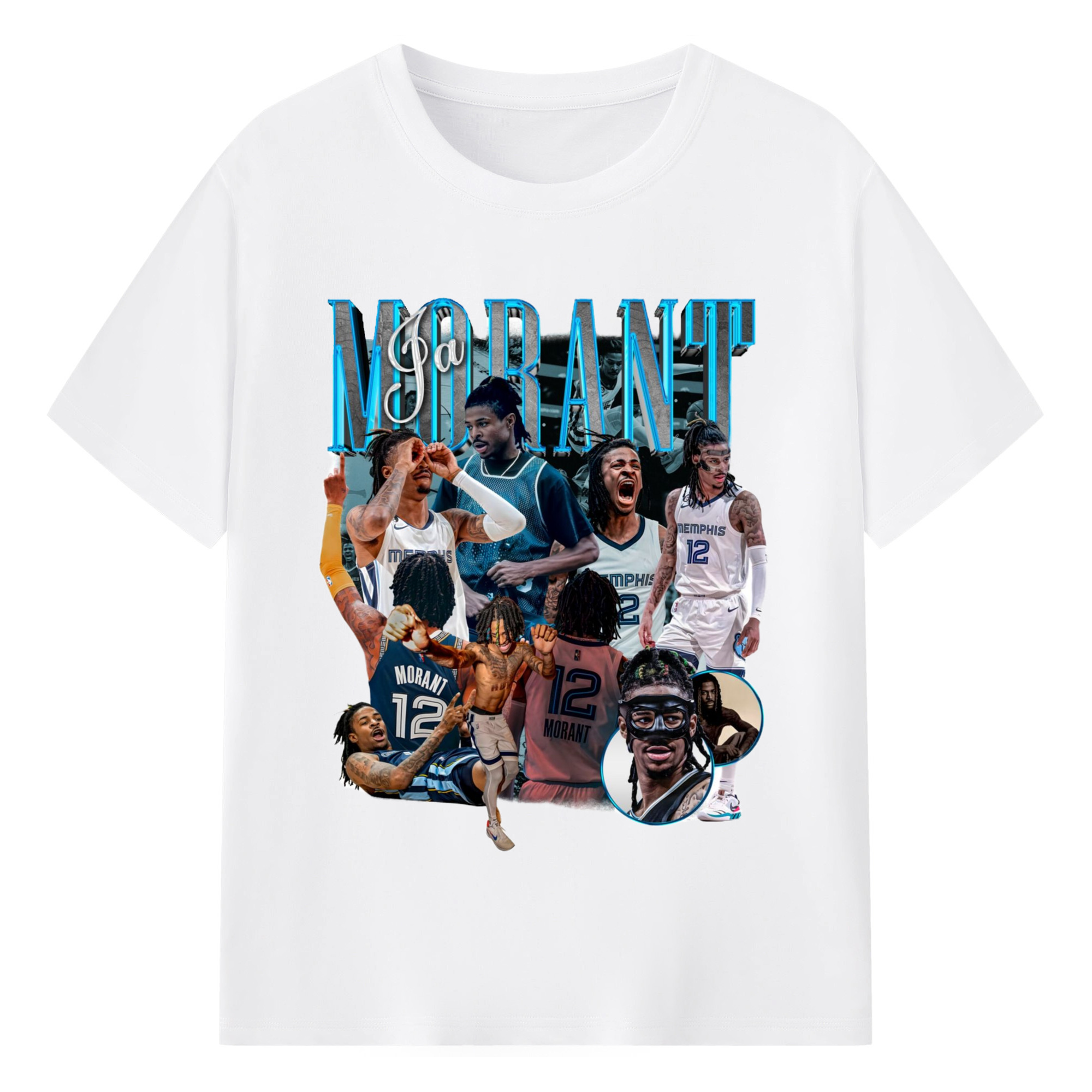Memphis Grizzlies Ja Morant collage T-shirt​ - 180g Cotton T-Shirt With Front Heat Transfer Print – Soft, Lightweight, Fitted Design – Comfortable Casual Wear For Sports & Everyday Use
