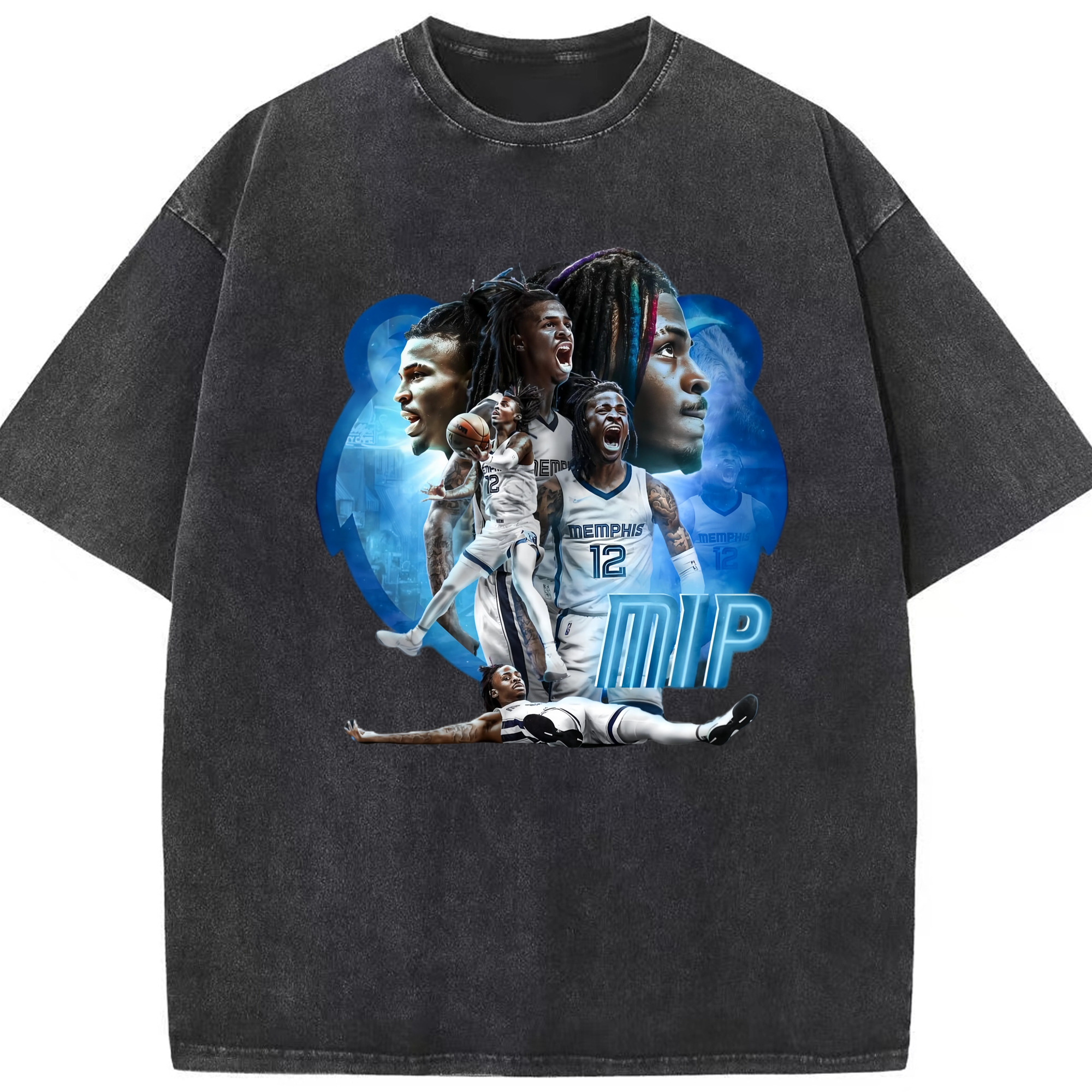 Ja Morant #12 T-shi - Washed Vintage Look 230g Cotton Oversized T-Shirt With Front Heat Transfer Print – Soft, Lightweight, Stylish Fit – Comfortable Casual Wear For Sports & Everyday Use