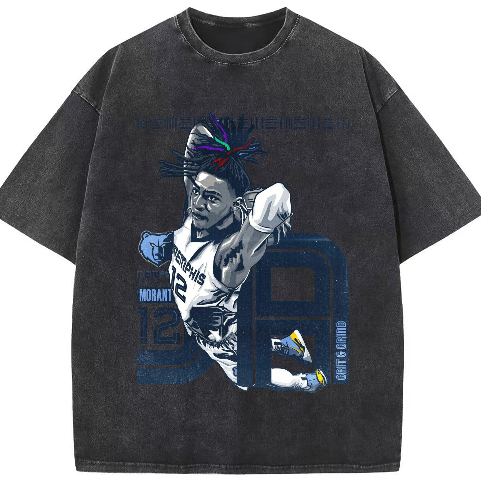 Ja Morant Dunk  T-shirt​ - Washed Vintage Look 230g Cotton Oversized T-Shirt With Front Heat Transfer Print – Soft, Lightweight, Stylish Fit – Comfortable Casual Wear For Sports & Everyday Use