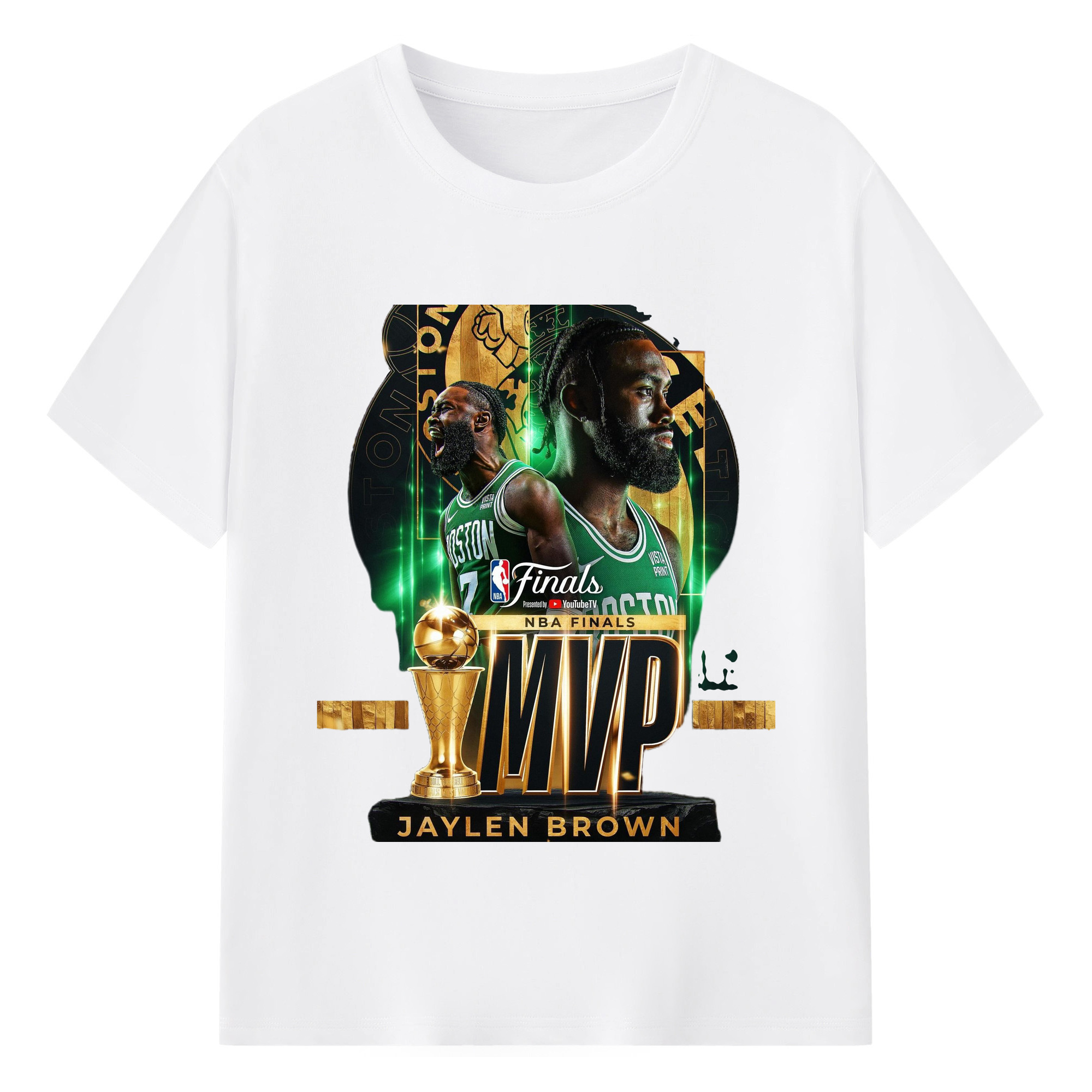 Celtics Jaylen Brown  NBA FMVP T-Shirt - 180g Cotton T-Shirt With Front Heat Transfer Print – Soft, Lightweight, Fitted Design – Comfortable Casual Wear For Sports & Everyday Use