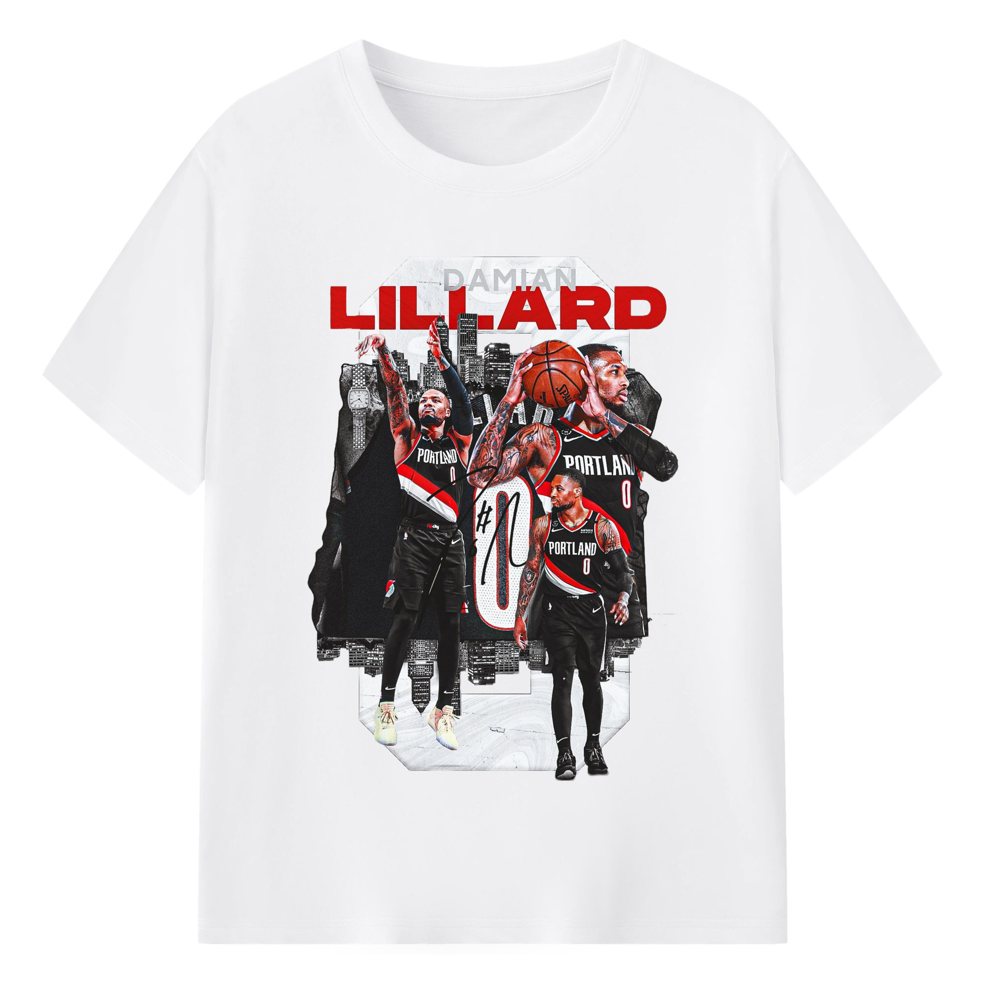 Damian Lillard Collage Graphic T-shirt - 180g Cotton T-Shirt With Front Heat Transfer Print – Soft, Lightweight, Fitted Design – Comfortable Casual Wear For Sports & Everyday Use