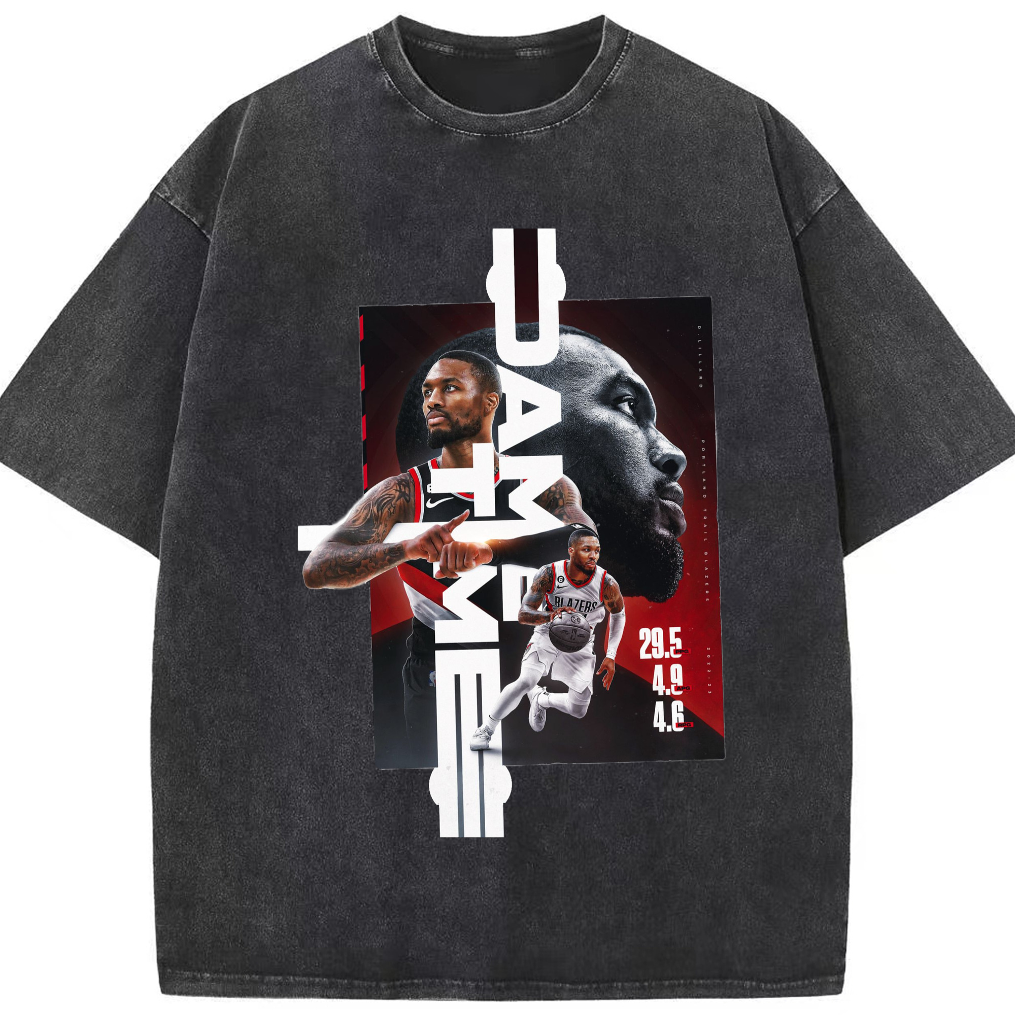 Damian Lillard dame time Graphic  T-shirt - Washed Vintage Look 230g Cotton Oversized T-Shirt With Front Heat Transfer Print – Soft, Lightweight, Stylish Fit – Comfortable Casual Wear For Sports & Everyday Use