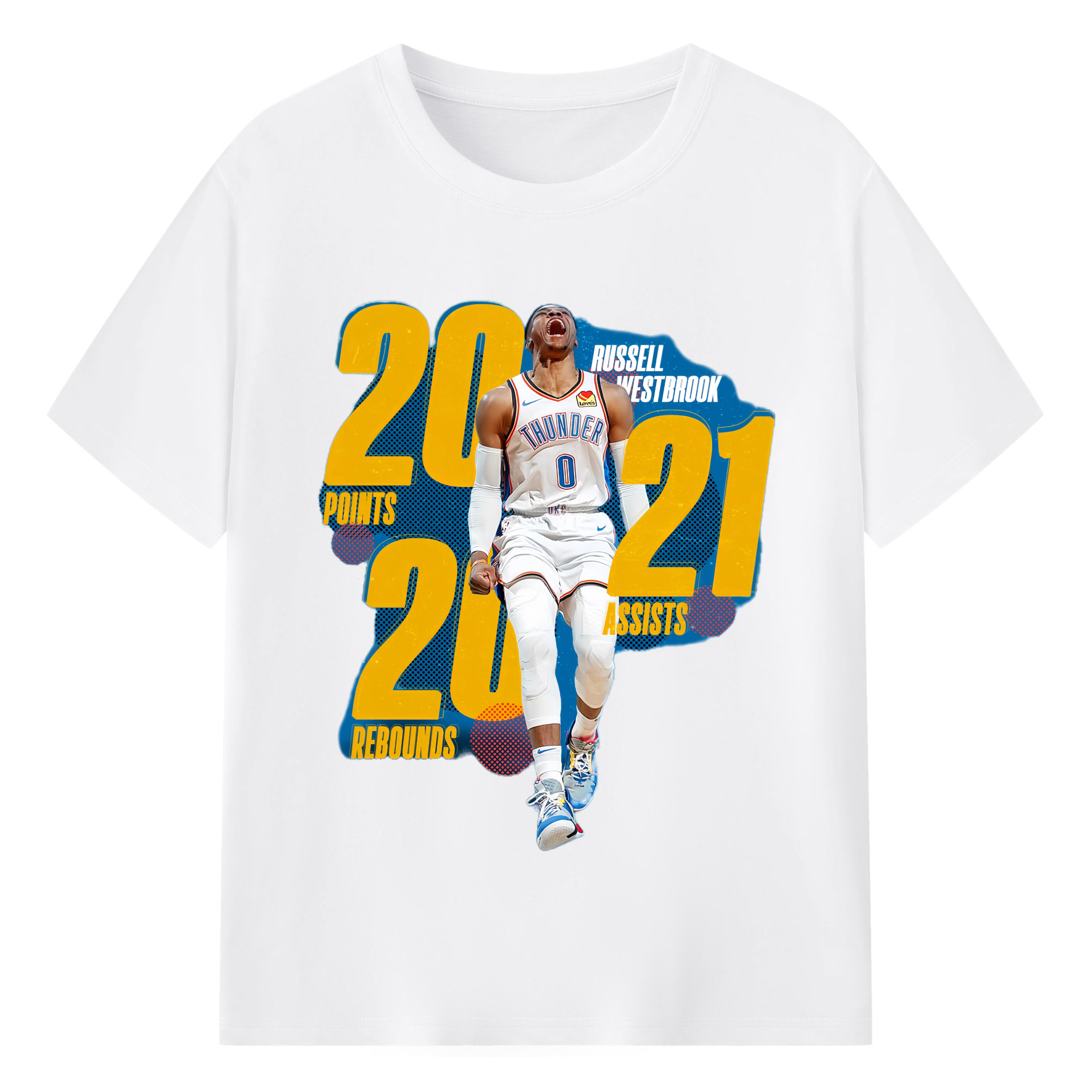 Russell westbrook okc Triple-double t- shirt - 180g Cotton T-Shirt With Front Heat Transfer Print – Soft, Lightweight, Fitted Design – Comfortable Casual Wear For Sports & Everyday Use