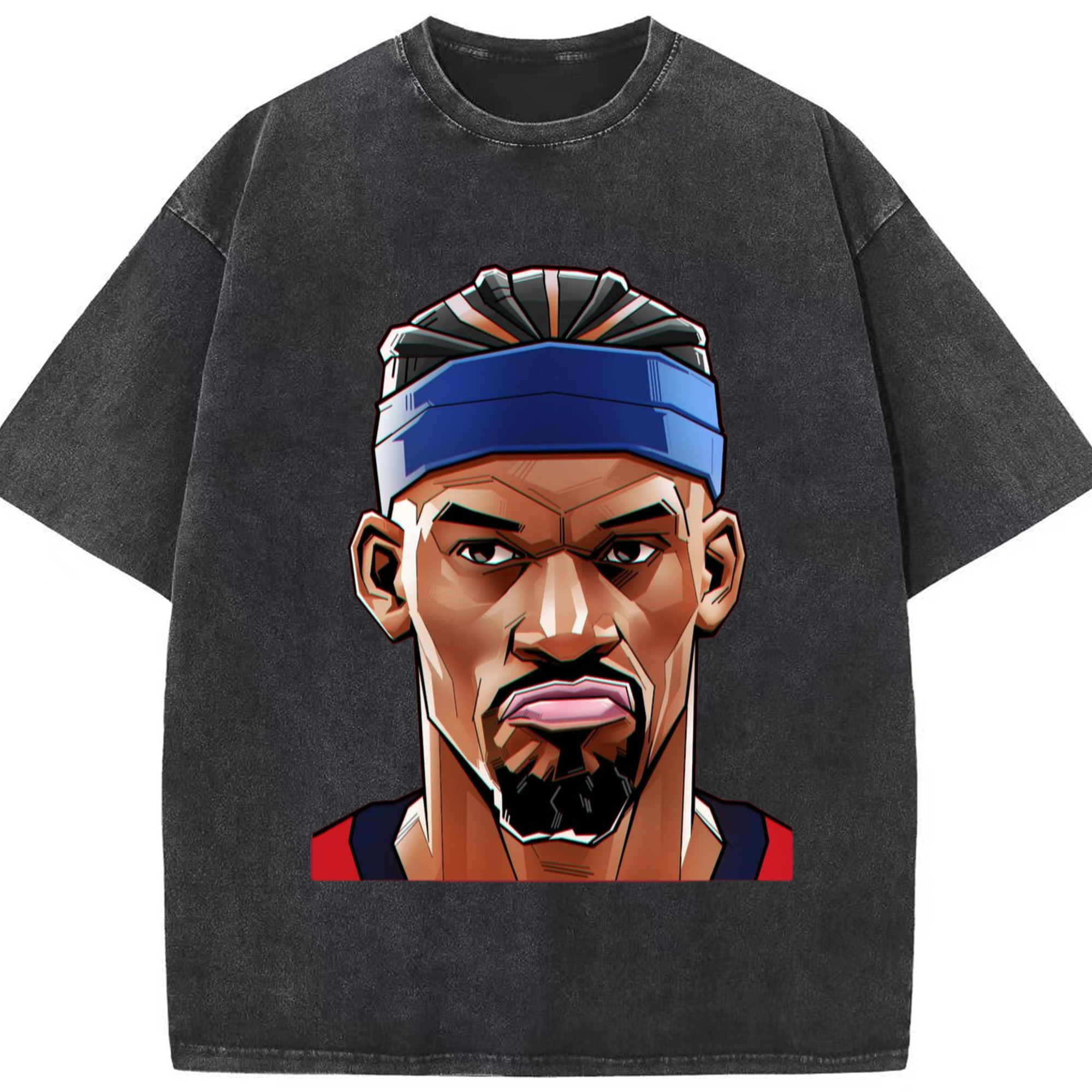Jimmy butler cartoon head portrait T‑Shirt - Washed Vintage Look 230g Cotton Oversized T-Shirt With Front Heat Transfer Print – Soft, Lightweight, Stylish Fit – Comfortable Casual Wear For Sports & Everyday Use