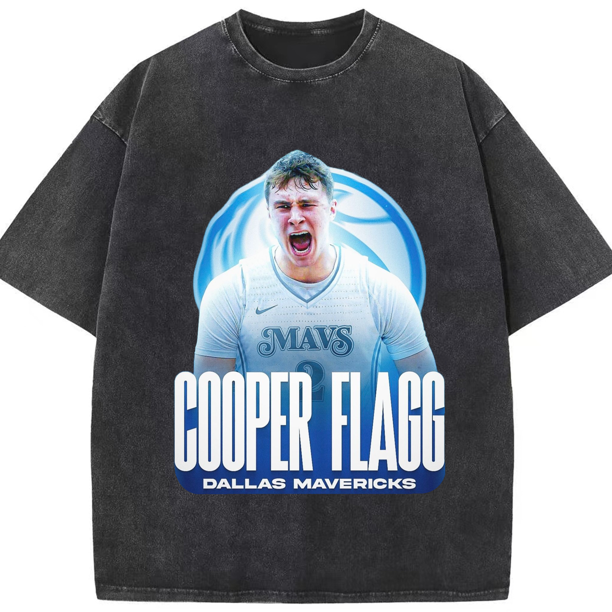 Cooper Flagg Dallas Mavericks  roar t-shirt - Washed Vintage Look 230g Cotton Oversized T-Shirt With Front Heat Transfer Print – Soft, Lightweight, Stylish Fit – Comfortable Casual Wear For Sports & Everyday Use