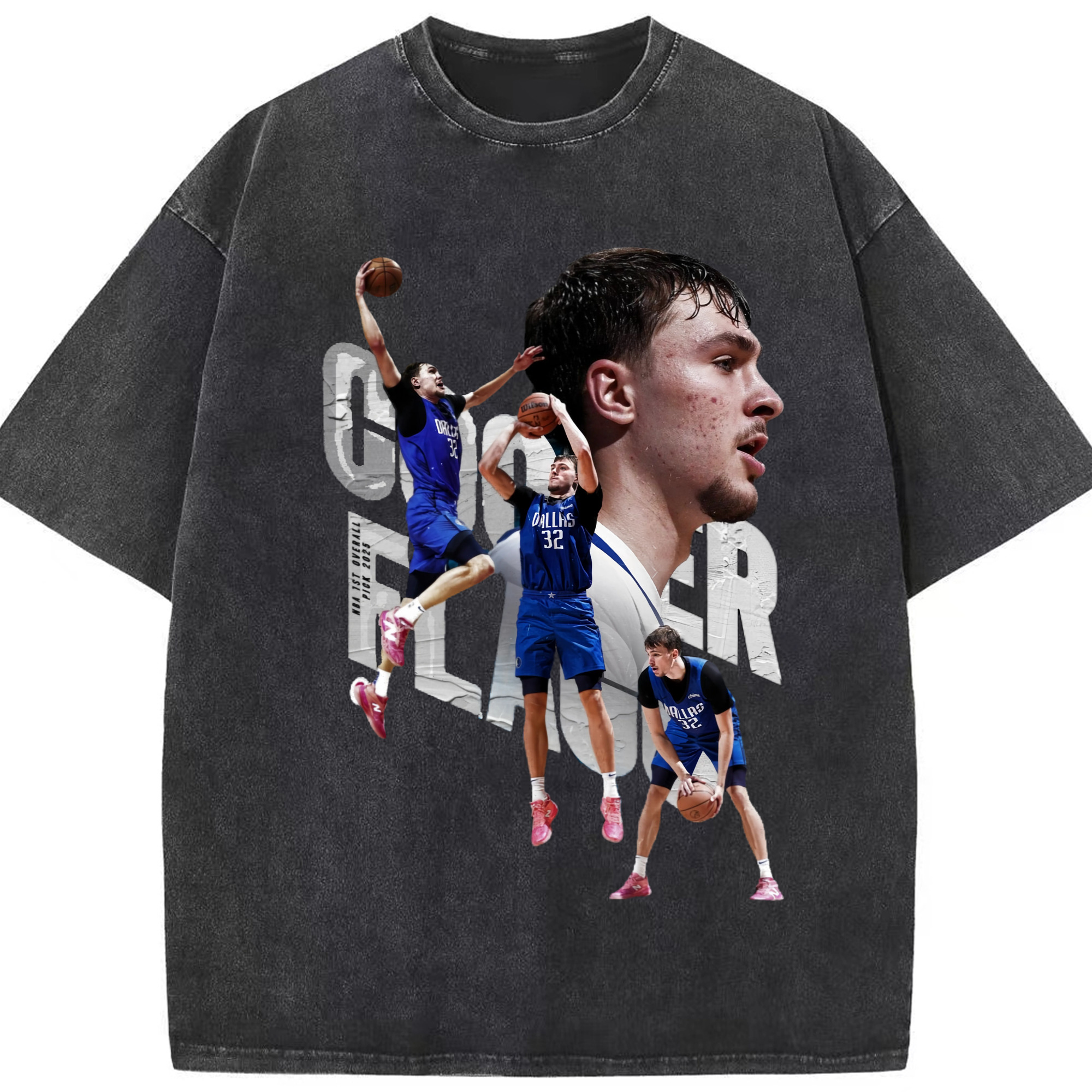 Cooper Flagg Dallas Mavericks #32 t-shirt - Washed Vintage Look 230g Cotton Oversized T-Shirt With Front Heat Transfer Print – Soft, Lightweight, Stylish Fit – Comfortable Casual Wear For Sports & Everyday Use